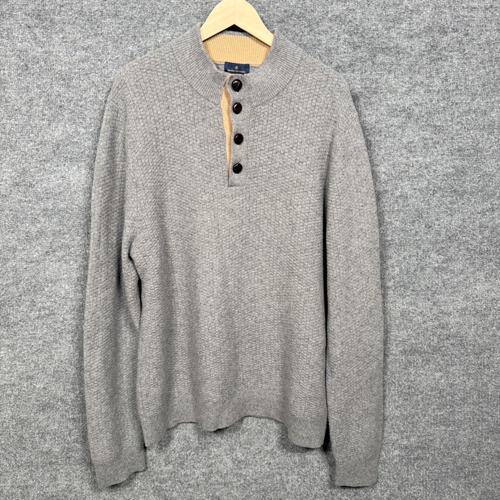Brooks Brothers Mens Sz XXL Sweater Gray Henley Lambswool Nylon Blend Mock Neck